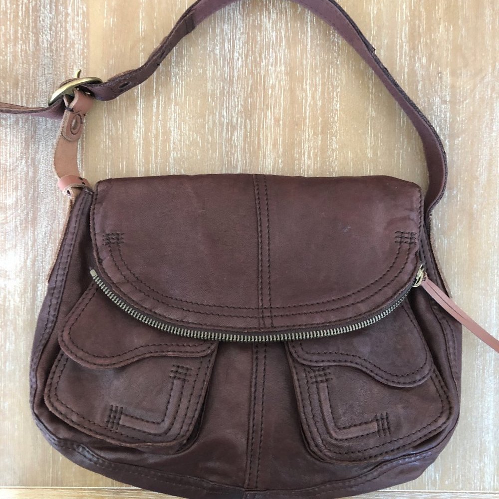 Lucky Brand Leather Saddle Bag Cognac